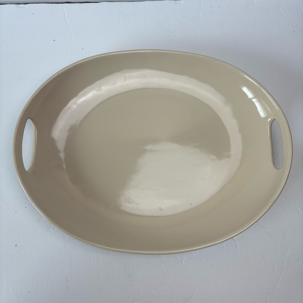 Longaberger Cream Ivory Curved Serving Platter with Handles Woven Traditions